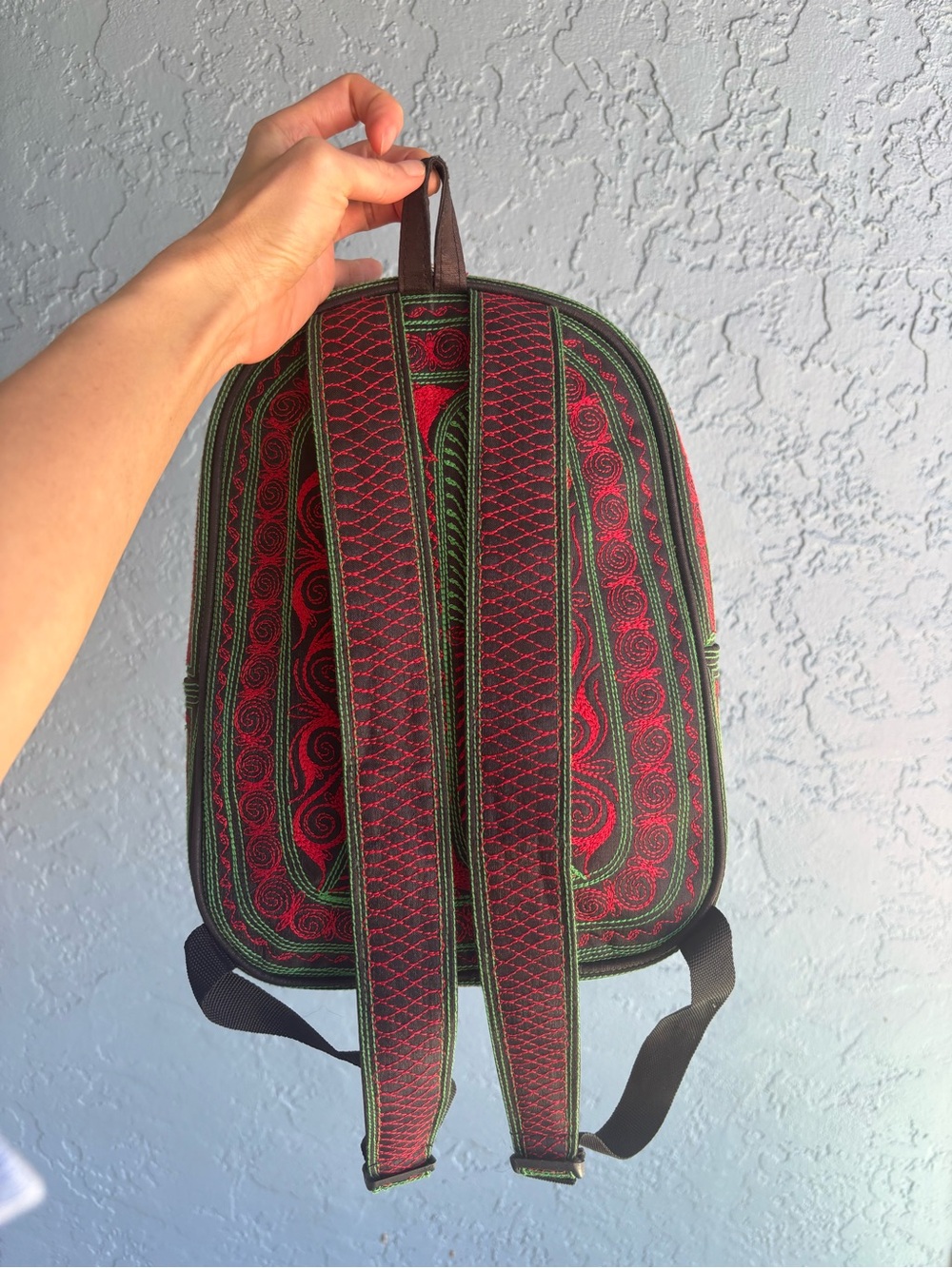 Embroidered Red & Green Mini Backpack - Picture 7 of 12